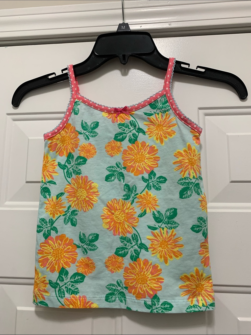 4/$10 Matilda Jane Cotton Mint Tank Top with Yellow Floral Print & Pink Trim Sz6